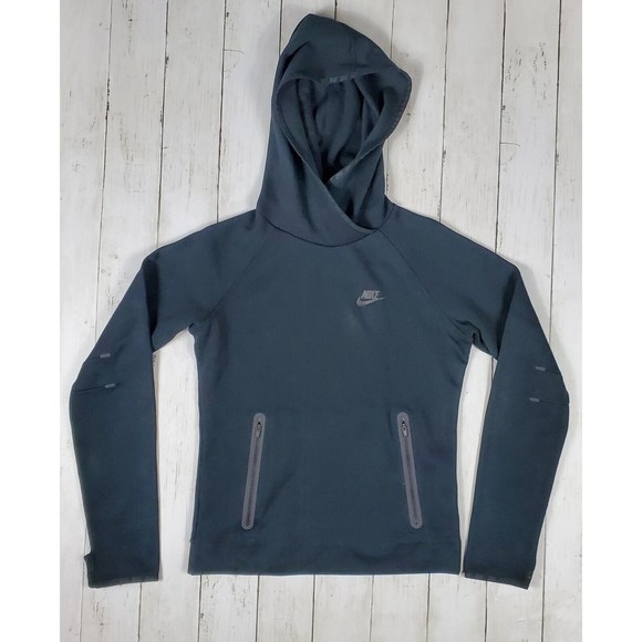 Nike Sportswear Tech Fleece Funnel WMNS Hoodie Sz S Black 617186-010 Thumbholes - Picture 1 of 13